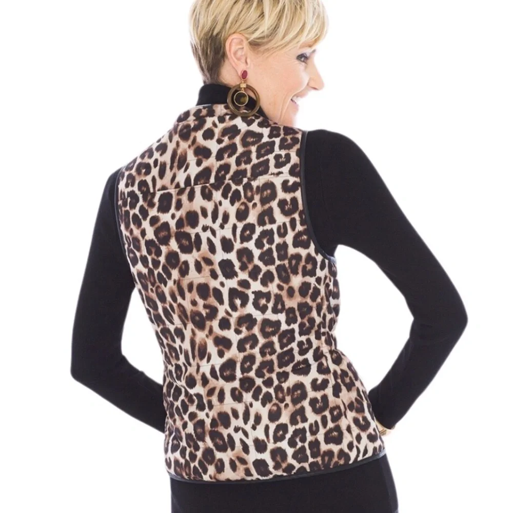 Chico’s Women’s Leopard Print Reversible Puffer Vest - Picture 6 of 11
